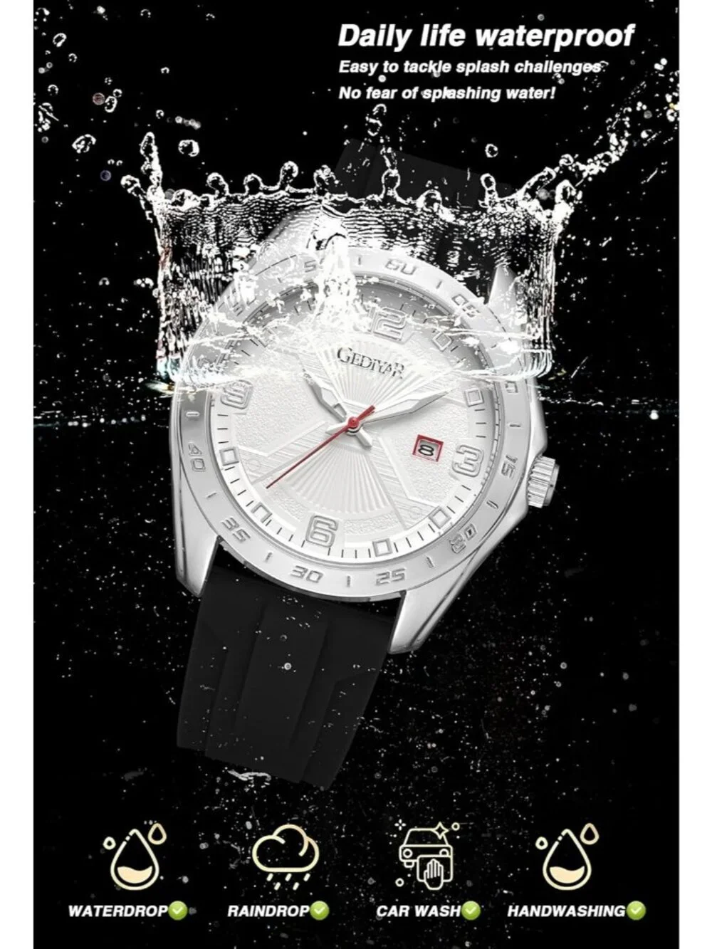 Mens Black And Silver Analog Quartz Stylish Waterproof Silicone Band Wrist Watch
